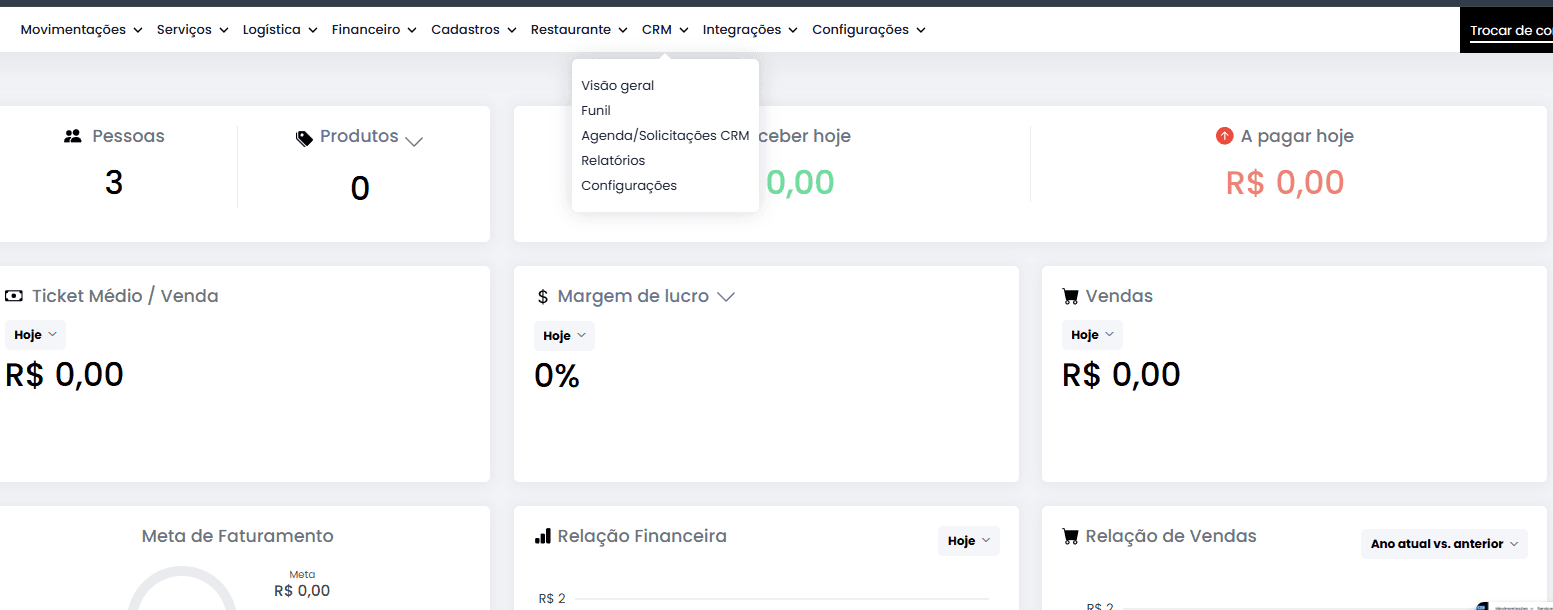 CRM com funil de oportunidades